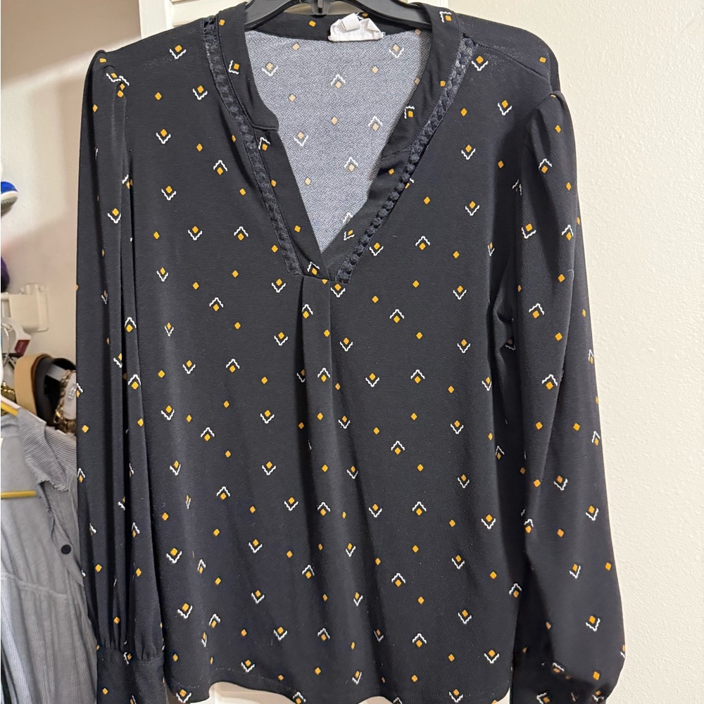 Workshop Republic Clothing Black and Gold Patterned Blouse